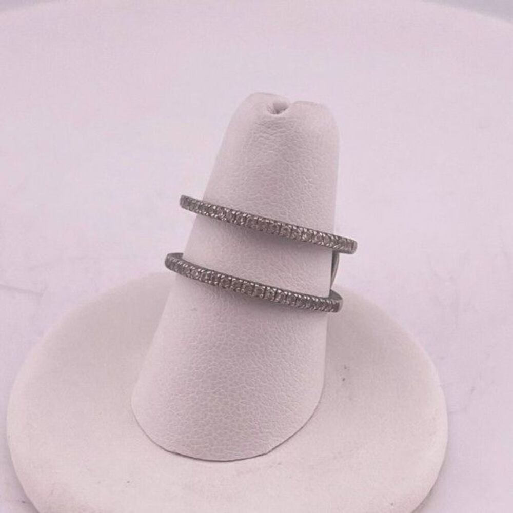 JEULIA 925 Sterling Silver Double Row Crystal Stone Ring, Size 6.5